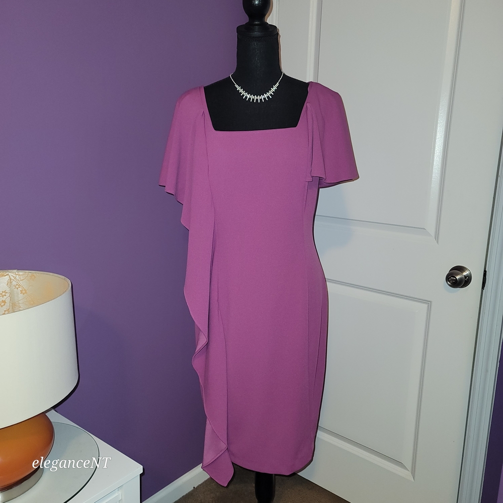 Lane Bryant Magenta Square-Neck Dress with Cascade Ruffle Sz: 10/12 NWT - Picture 2 of 8